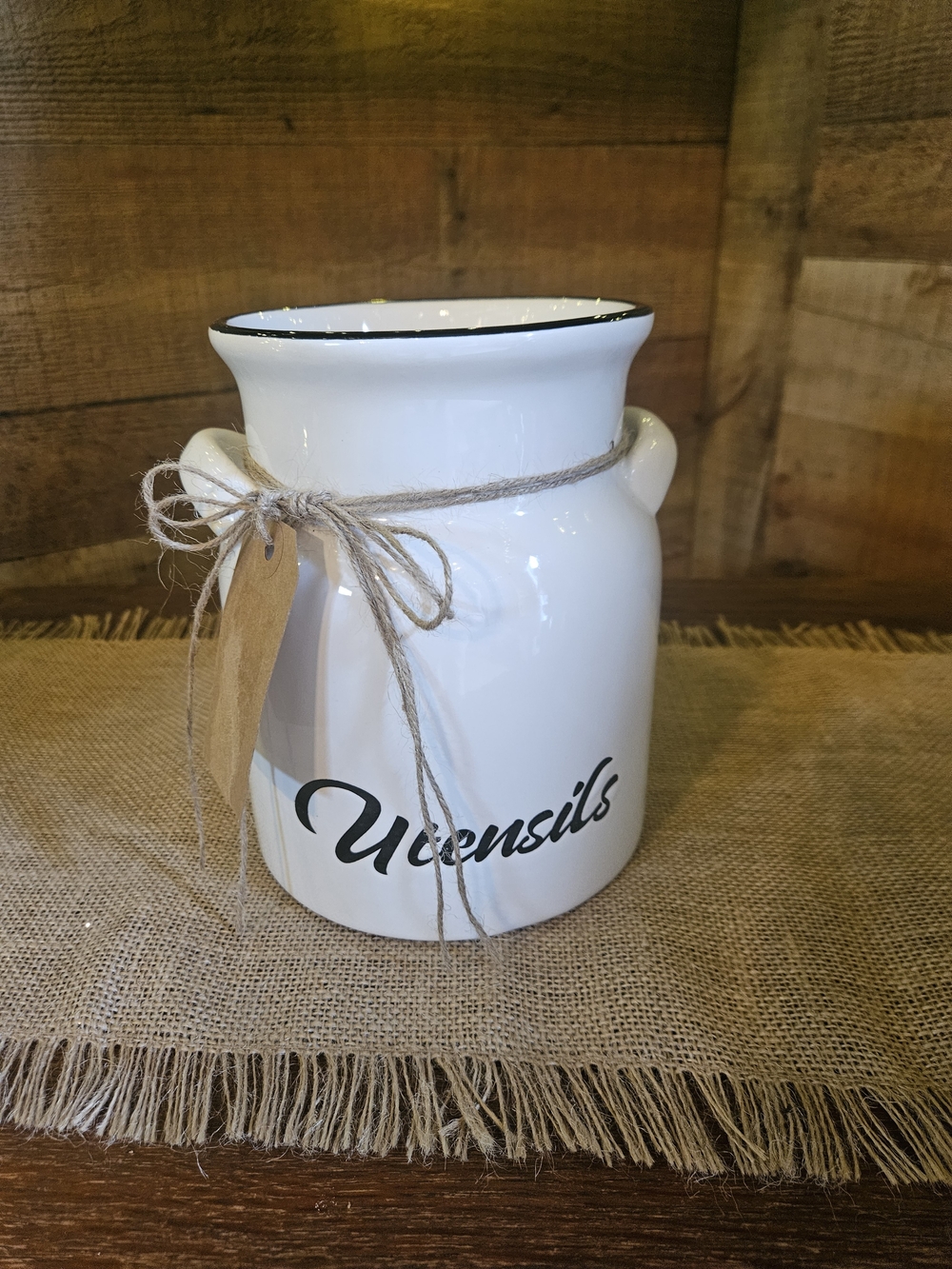 White 'Utensils' Ceramic Countertop Crock by
